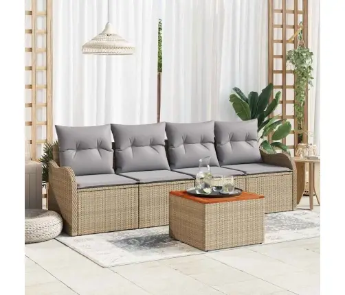 Sodo Sofų Rinkinys 5 Pcs Smėlio Ir Šviesiai Pilkos Spalvos