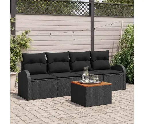 Sodo Sofų Rinkinys 5 Pcs Juoda