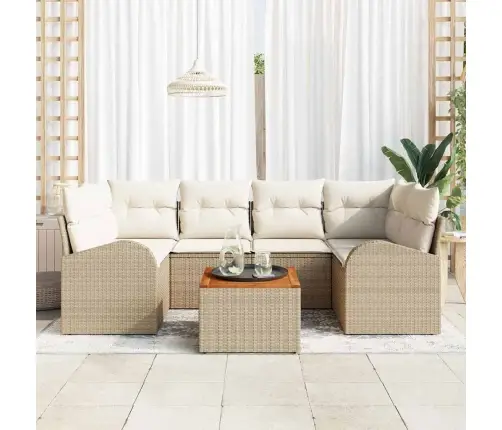 Sodo Sofų Rinkinys 7 Pcs Bežinė Ir Kreminė Poliratanas