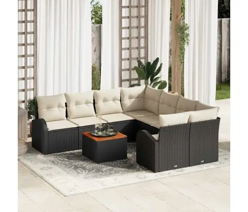 Sodo Sofų Rinkinys 9 Pcs Juoda Ir Balta