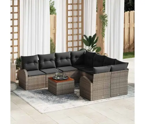 Dārza Dīvānu Komplekts 9 Pcs Pelēka Vidējs Ratan, Koks Vidaxl