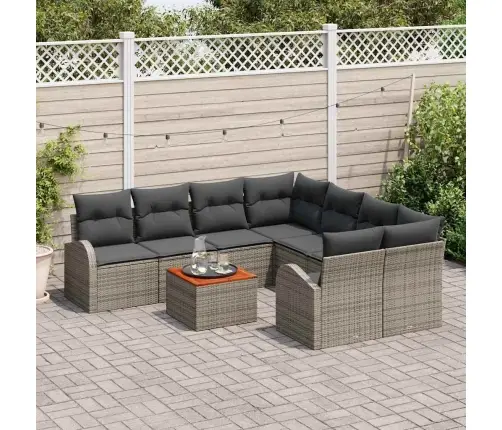 Dārza Dīvānu Komplekts 9 Pcs Pelēka Vidējs Ratan, Koks Vidaxl