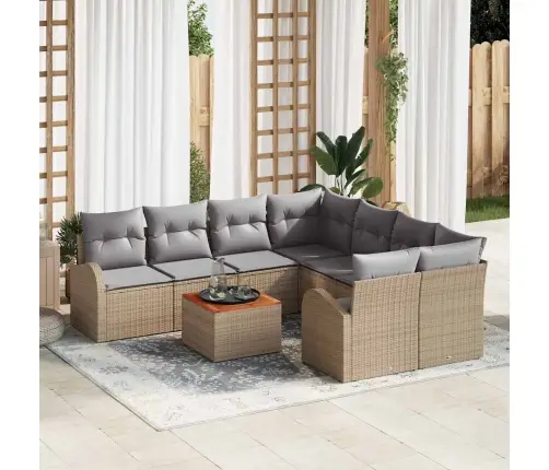 Sodo Sofų Rinkinys 9 Pcs Bežinė Ir Šviesiai Pilka Poliratanas