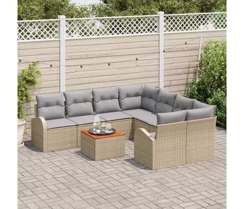 Sodo Sofų Rinkinys 9 Pcs Bežinė Ir Šviesiai Pilka Poliratanas