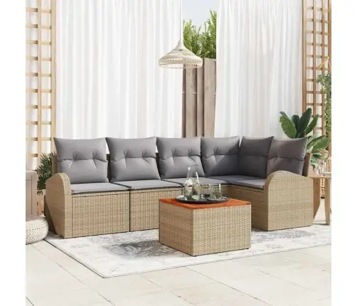 Sodo Sofų Rinkinys 6 Pcs Smėlio Ir Šviesiai Pilkos Spalvos