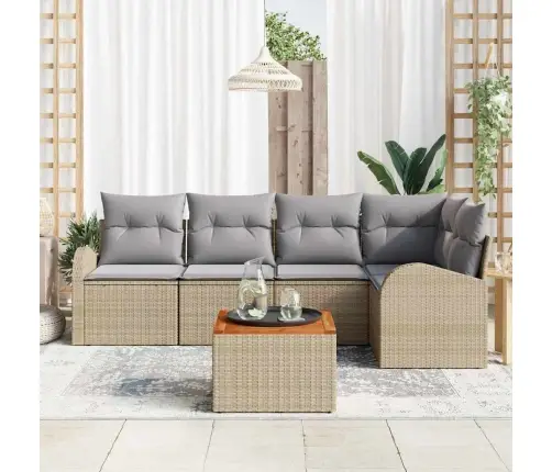 Sodo Sofų Rinkinys 6 Pcs Smėlio Ir Šviesiai Pilkos Spalvos