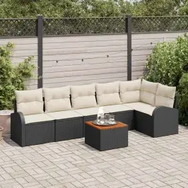 Sodo Sofų Rinkinys 7 Pcs Juoda Ir Balta