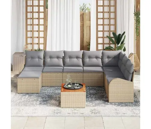 Dārza Dīvānu Komplekts 9 Pcs Bēša Un Gaiši Pelēka Vidaxl