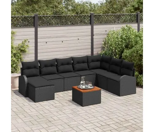 Sodo Sofų Rinkinys Su Saugykla 9 Pcs Juoda Poliratanas