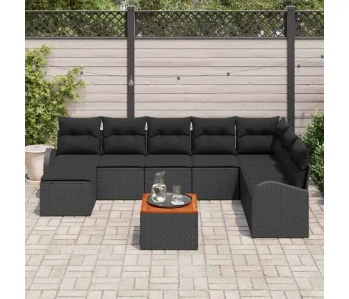 Sodo Sofų Rinkinys Su Saugykla 9 Pcs Juoda Poliratanas