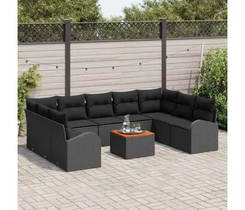 Sodo Sofų Rinkinys Su Saugykla 10 Pcs Juoda Poliratanas