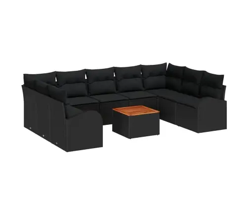 Sodo Sofų Rinkinys Su Saugykla 10 Pcs Juoda Poliratanas