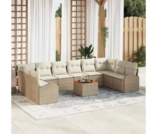 Dārza Dīvānu Komplekts 11 Pcs Bēšs Un Balts Vidaxl