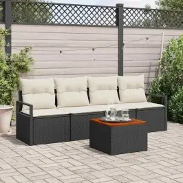 Sodo Sofų Rinkinys 5 Pcs Juoda Ir Balta