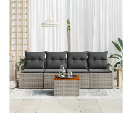 Sodo Sofų Rinkinys Su Saugykla 5 Pcs Pilka Poliratanas