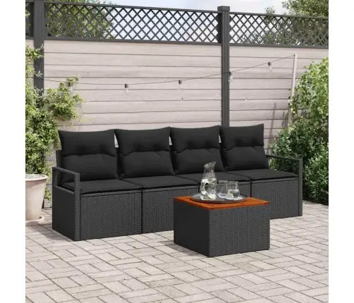 Dārza Dīvānu Komplekts 5 Pcs Melna Liels Ratan, Koks Vidaxl