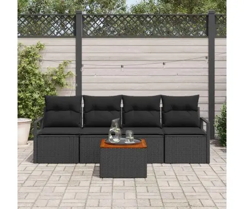 Dārza Dīvānu Komplekts 5 Pcs Melna Liels Ratan, Koks Vidaxl