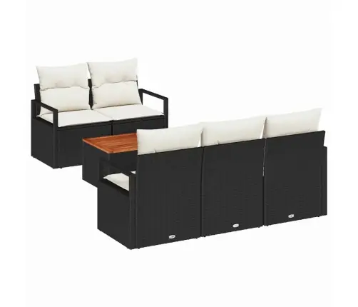 Dārza Dīvānu Komplekts 6 Pcs Melns, Balts Liels Ratans, Koks Vidaxl