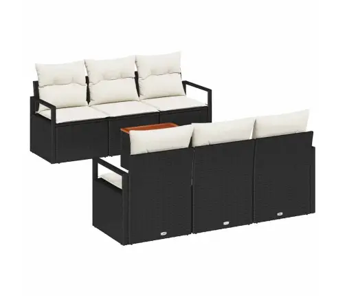 Sodo Sofų Rinkinys 7 Pcs Juoda Ir Kreminė Poliratanas