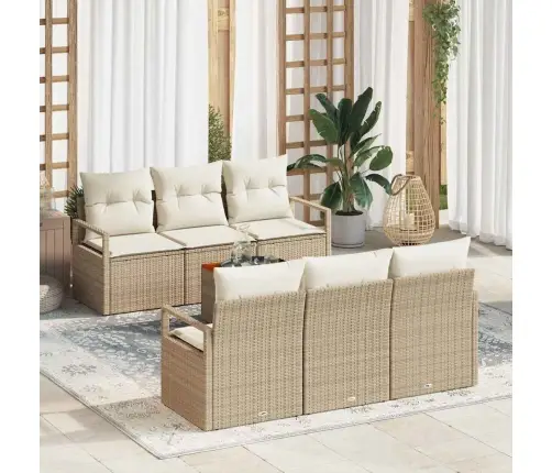 Sodo Sofų Rinkinys 7 Pcs Smėlio Ir Balta