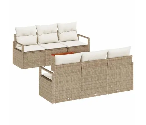Sodo Sofų Rinkinys 7 Pcs Smėlio Ir Balta