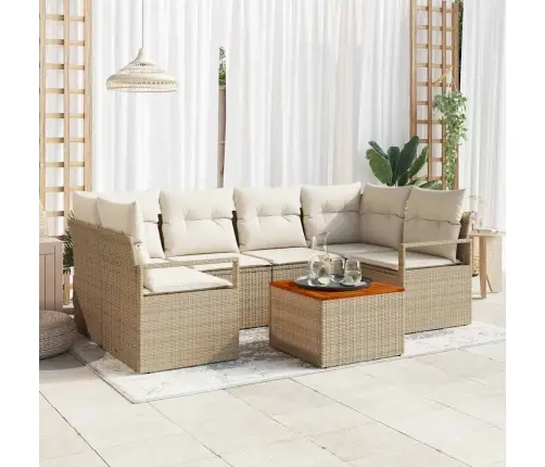 Sodo Sofų Rinkinys 7 Pcs Bežinė Ir Kreminė Poliratanas