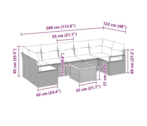 Dārza Dīvānu Komplekts 8 Pcs Beige, Gaiši Pelēks Vidaxl