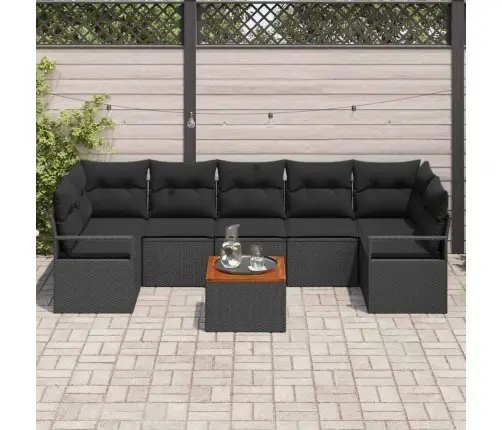 Sodo Sofų Rinkinys Su Saugykla 8 Pcs Juoda Poliratanas