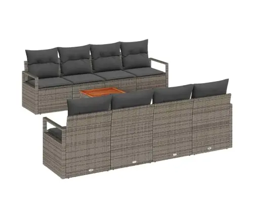 Sodo Sofų Rinkinys Su Saugykla 9 Pcs Pilka Poliratanas