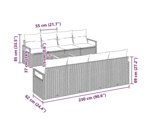 Modulārais Dārza Dīvānu Komplekts 9 Pcs Melna Standarta Vidaxl