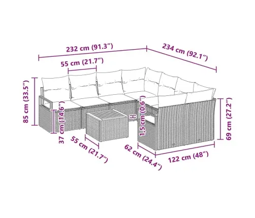 Aia Diivanikomplekt Ladustamisega 9 Pcs Beez Ja Koor Polürotang