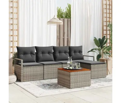 Dārza Dīvānu Komplekts 6 Pcs Pelēka Liela Poli Ratans, Koks Vidaxl