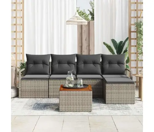 Dārza Dīvānu Komplekts 6 Pcs Pelēka Liela Poli Ratans, Koks Vidaxl