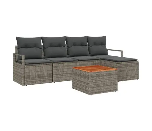 Dārza Dīvānu Komplekts 6 Pcs Pelēka Liela Poli Ratans, Koks Vidaxl