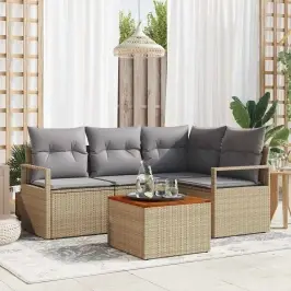 Dārza Dīvānu Komplekts 5 Pcs Bēša Un Gaiši Pelēka Poliratāns Vidaxl