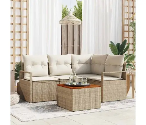 Dārza Dīvānu Komplekts 5 Pcs Bežs, Balts Liels Ratan Un Koks Vidaxl