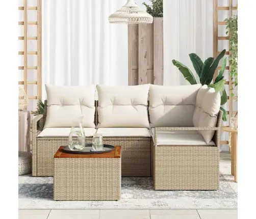 Dārza Dīvānu Komplekts 5 Pcs Bežs, Balts Liels Ratan Un Koks Vidaxl