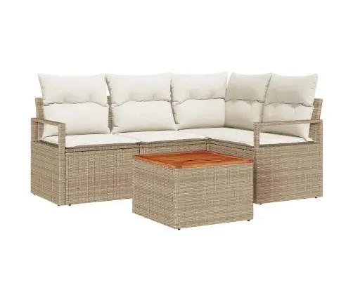 Dārza Dīvānu Komplekts 5 Pcs Bežs, Balts Liels Ratan Un Koks Vidaxl