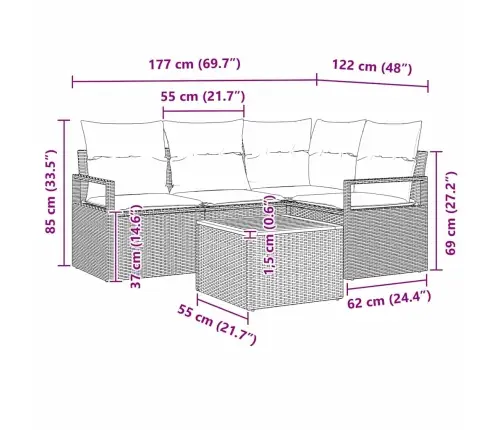 Dārza Dīvānu Komplekts 5 Pcs Bežs, Balts Liels Ratan Un Koks Vidaxl