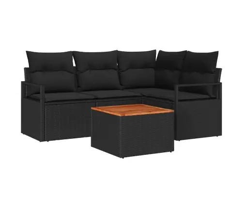 Sodo Sofų Rinkinys Su Saugykla 5 Pcs Juoda Poliratanas