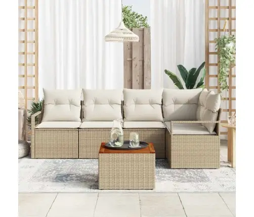 Dārza Dīvānu Komplekts 6 Pcs Bežs, Balts Vidējs Ratan, Koks Vidaxl