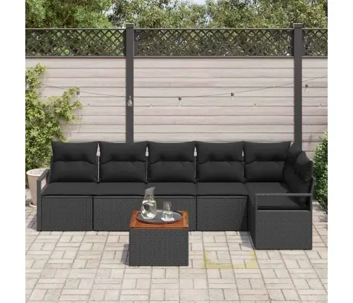 Sodo Sofų Rinkinys 7 Pcs Juoda