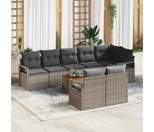 Sodo Sofų Rinkinys Su Saugykla 9 Pcs Pilka Poliratanas