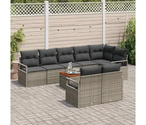 Sodo Sofų Rinkinys Su Saugykla 9 Pcs Pilka Poliratanas