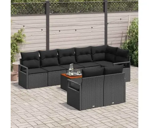 Sodo Sofų Rinkinys Su Saugykla 9 Pcs Juoda Poliratanas