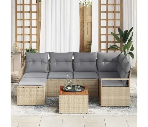 Aia Diivanikomplekt 7 Pcs Beež Ja Heledhall Polürotang