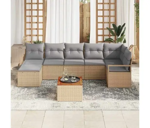 Sodo Sofų Rinkinys 8 Pcs Bežinė Ir Šviesiai Pilka Poliratanas