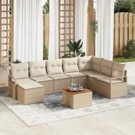 Sodo Sofų Rinkinys 9 Pcs Smėlio Ir Balta