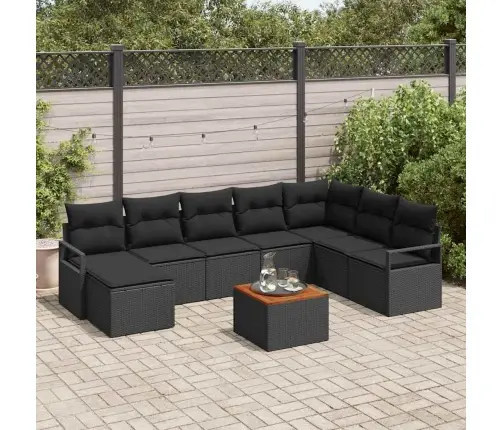 Sodo Sofų Rinkinys Su Saugykla 9 Pcs Juoda Poliratanas