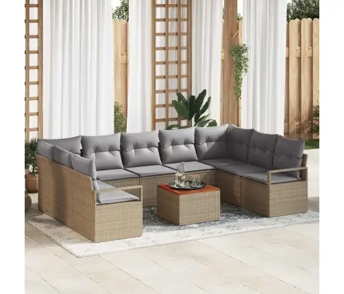 Sodo Sofų Rinkinys 10 Pcs Smėlio Ir Šviesiai Pilkos Spalvos